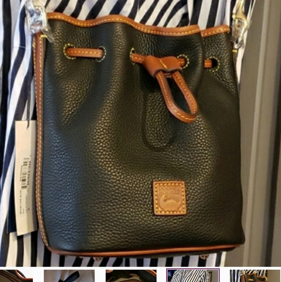 Dooney & Bourke Handbags - Dooney & Bourke Black and Brown Leather Small Drawstring Bag N W T